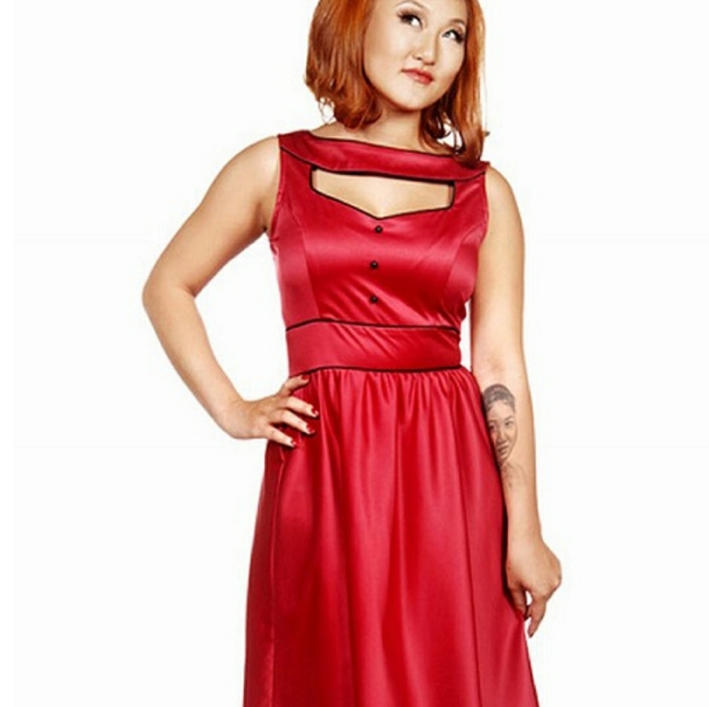 Filter red satin retro rockabilly dress XL